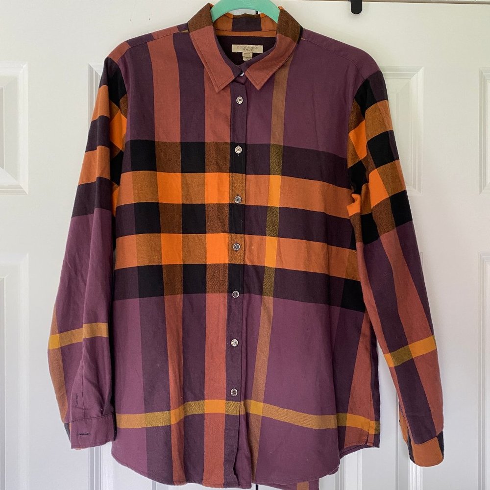 Burberry Brit Purple and Orange Plaid Tartan flannel shirt
